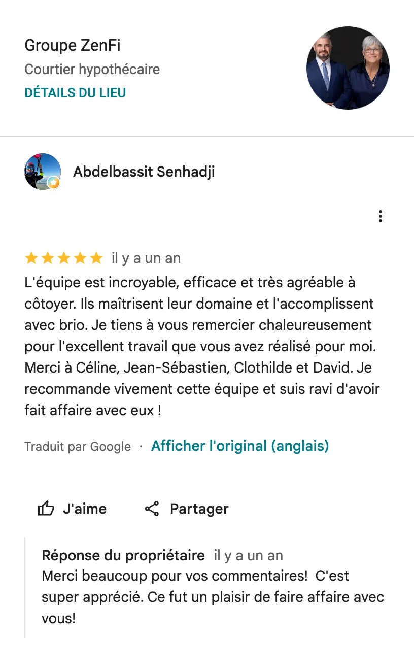 Avis Google de Abdelbassit Senhadji sur le Groupe ZenFi
